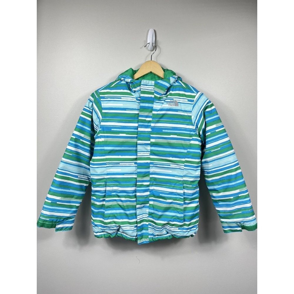 The North Face Jacket Girl Large 14/16 Green Blue Hooded Jacket Parka Winter Ski